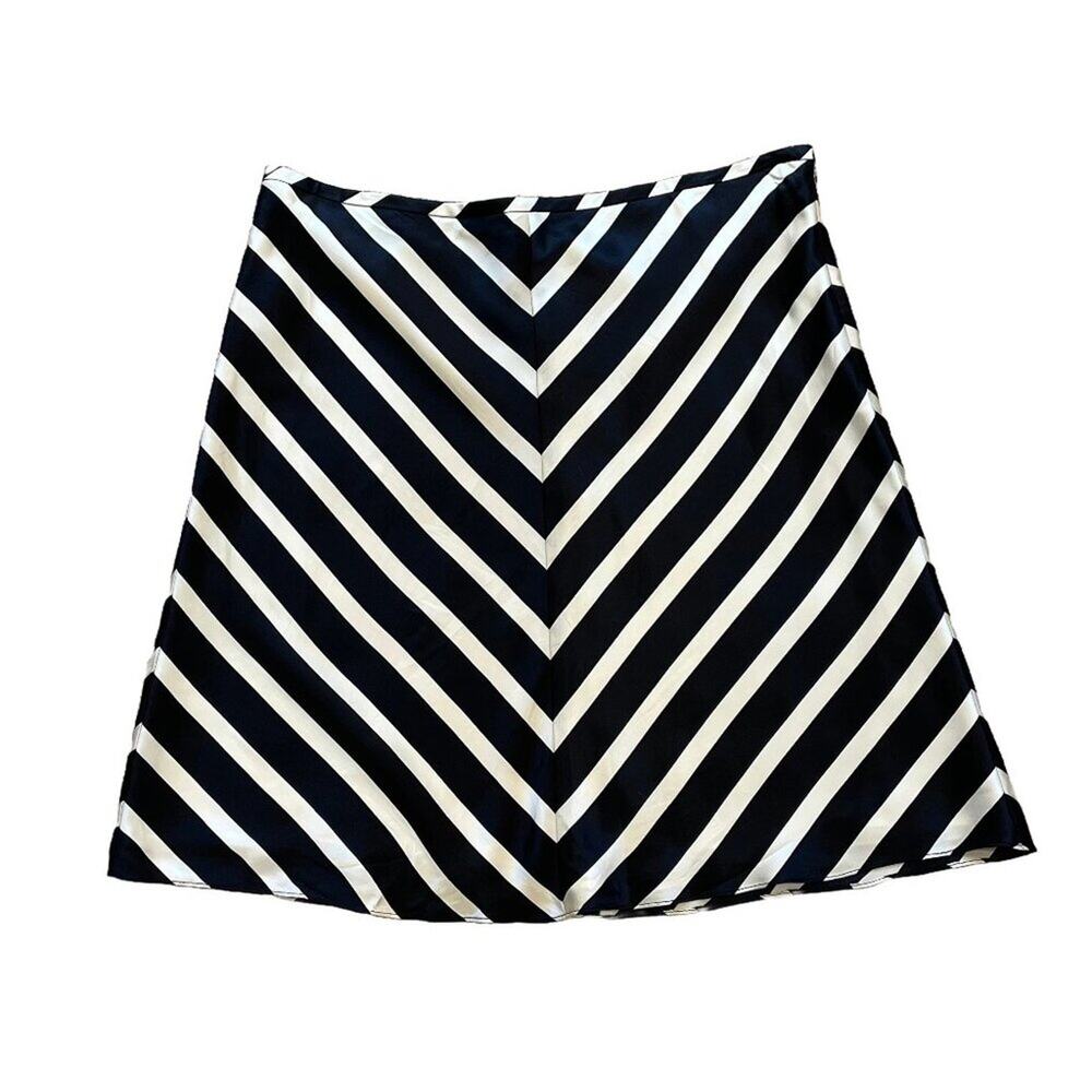 Vintage Tommy Hilfiger Ivory & Black Stripe Silk A-Line Skirt Y2K, Preppy, M/L